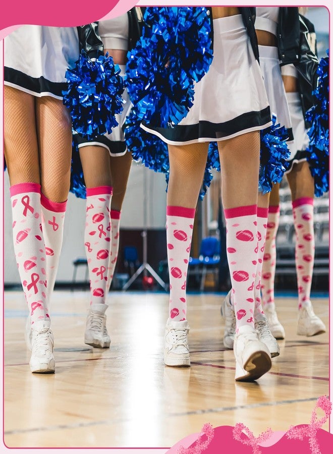 Yearntown 24 Pairs Breast Cancer Awareness Football Socks Pink Ribbon Knee High Compression Socks for Women Men Sport(Pink) - Image 4